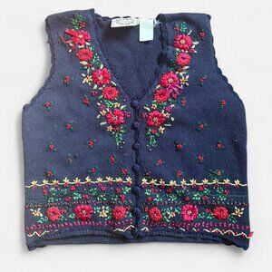 Vintage Erika Embroidered Floral Knit Vest | Size M Grandma core sweater vest